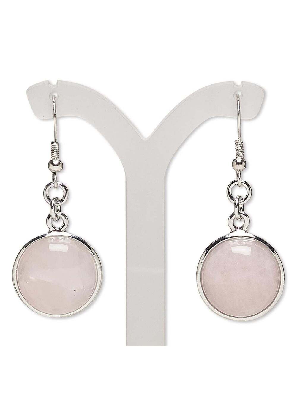 Handcrafted Natural Rose Quartz Gemstone Cabochon Silver Dangle Earrings